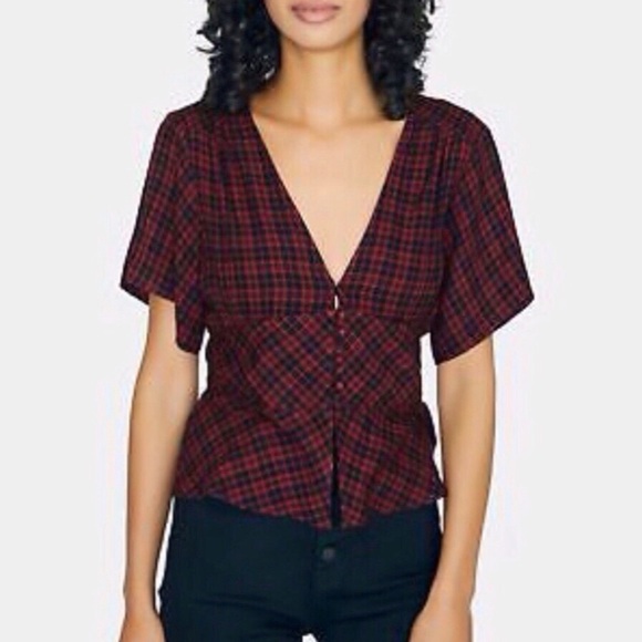 Sanctuary Plaid Button Down Peplum Top - Picture 1 of 13